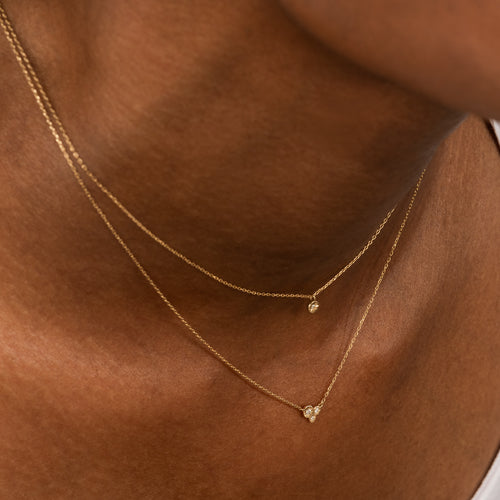 14K Massivt Guld Trio Solitaire Diamant Halsband