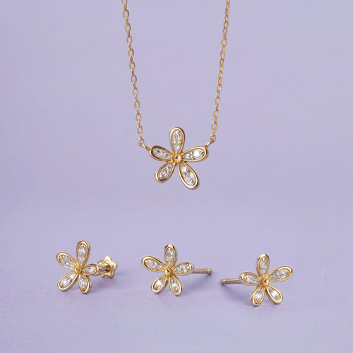 14K ソリッドゴールド フロレゾン パヴェ ダイヤモンド ネックレス