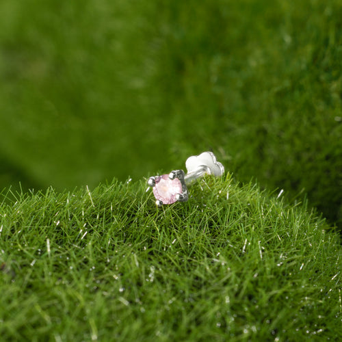 14K Massief Goud Babyroze Saffier Platte Oorbel