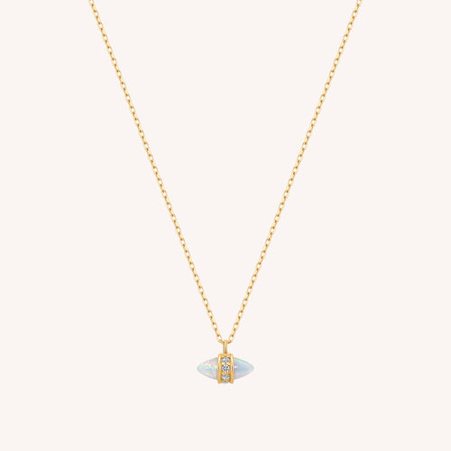 14K Solid Gold Opal Marquise Diamond Necklace