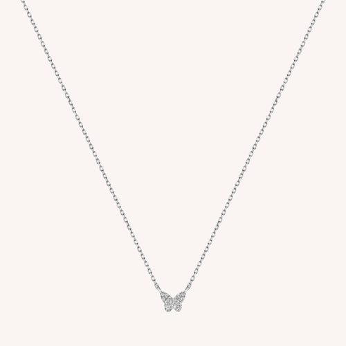 14K Massivt Guld Mini Pavé Diamant Sommerfugle Halskæde