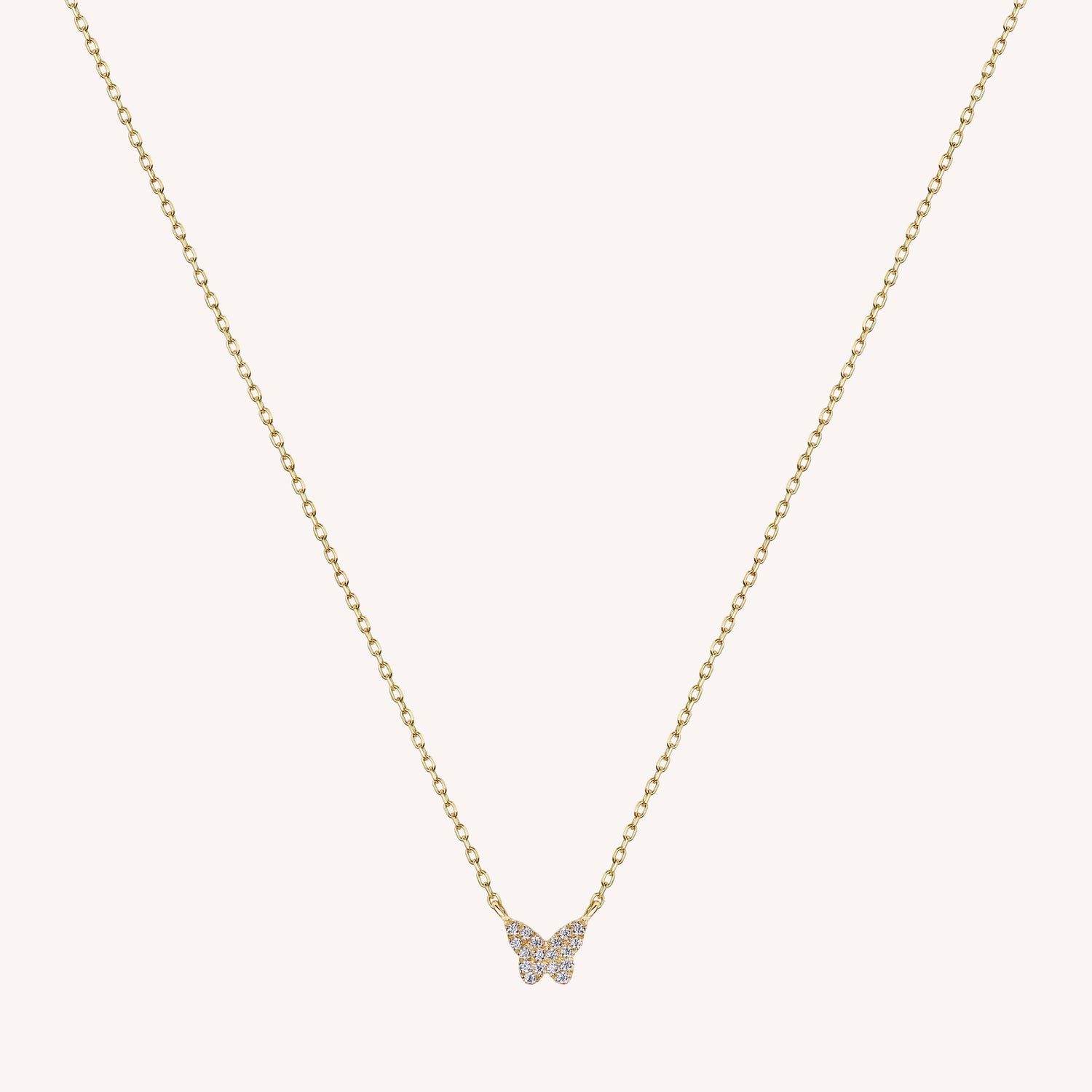 14K Massivt Guld Mini Pavé Diamant Sommerfugle Halskæde