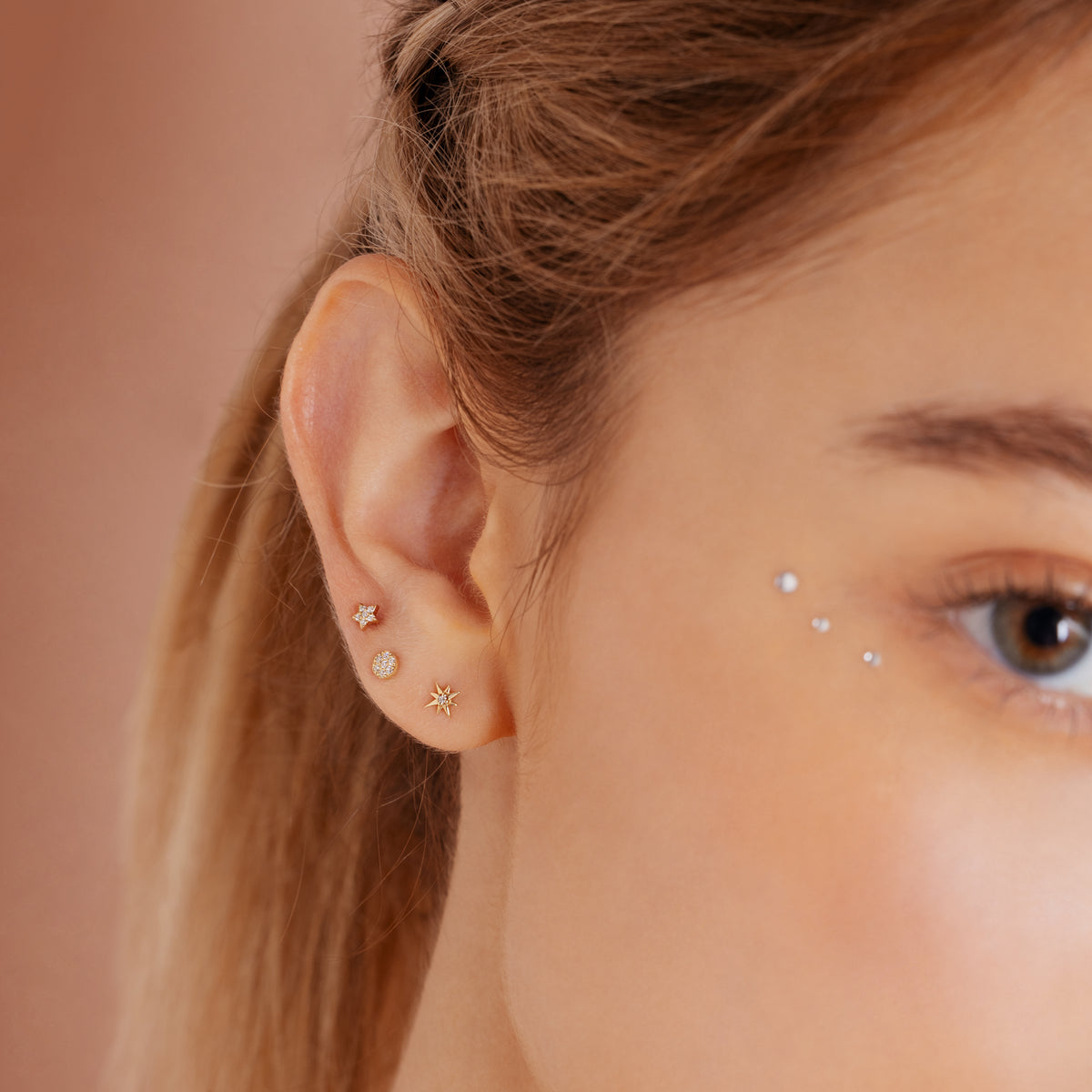 14K Solid Gold Starburst Diamond Labret Earring J&CO Jewellery