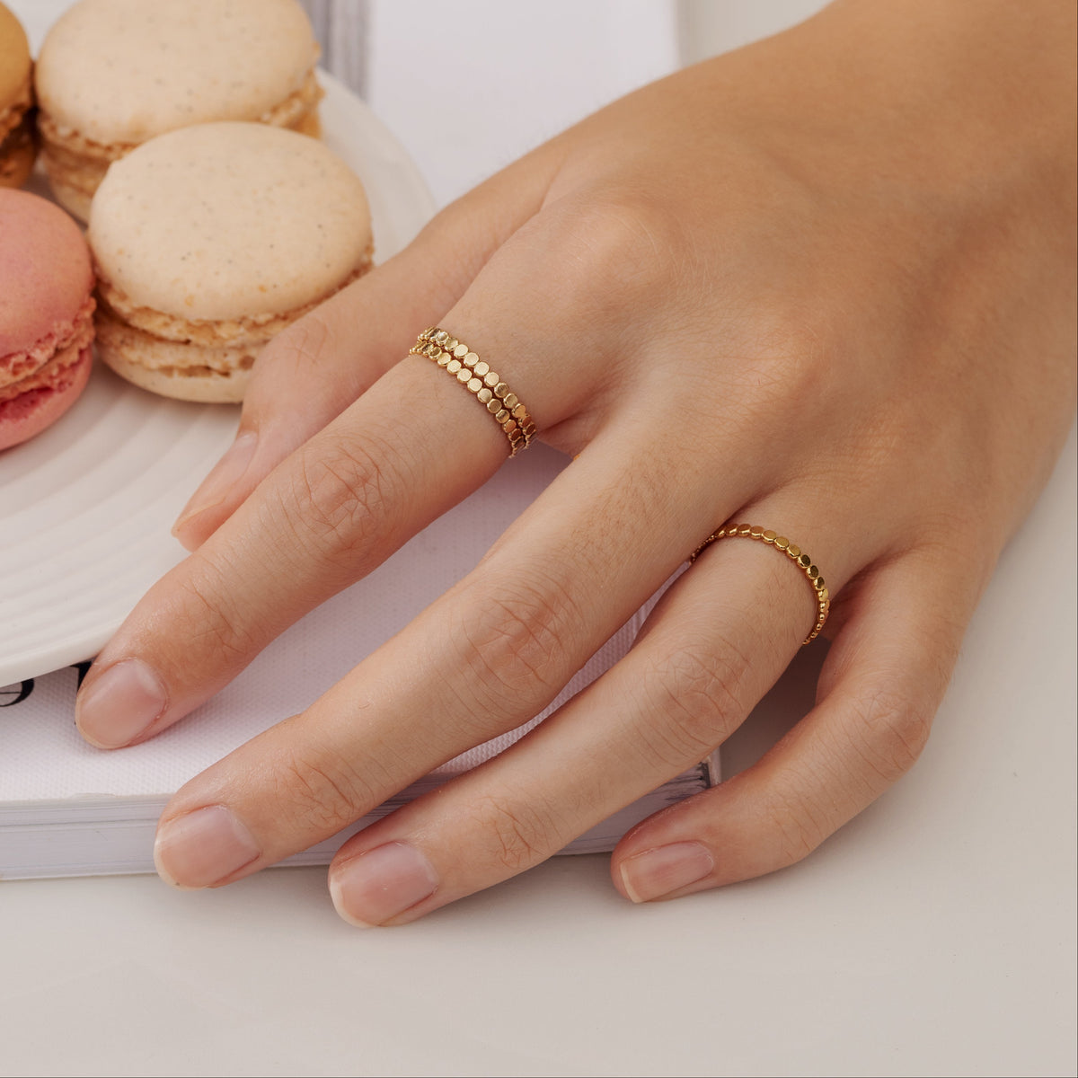 Beaded Disc Stacking Ring Gold – J&CO Jewellery