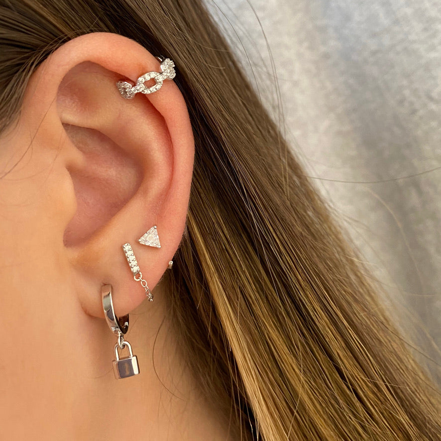 Triangle huggie earrings sales