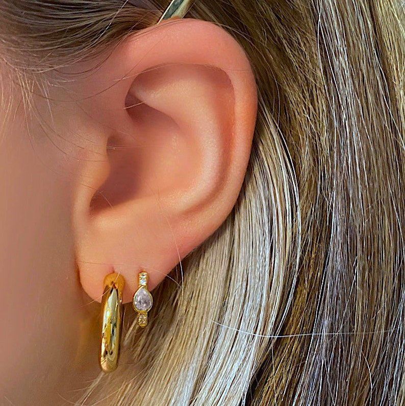 アクセサリー Born from Rock / Double Hoop Earring j.bee Women's Two Tone Hoop Earrings - 14K Gold and Rhodium