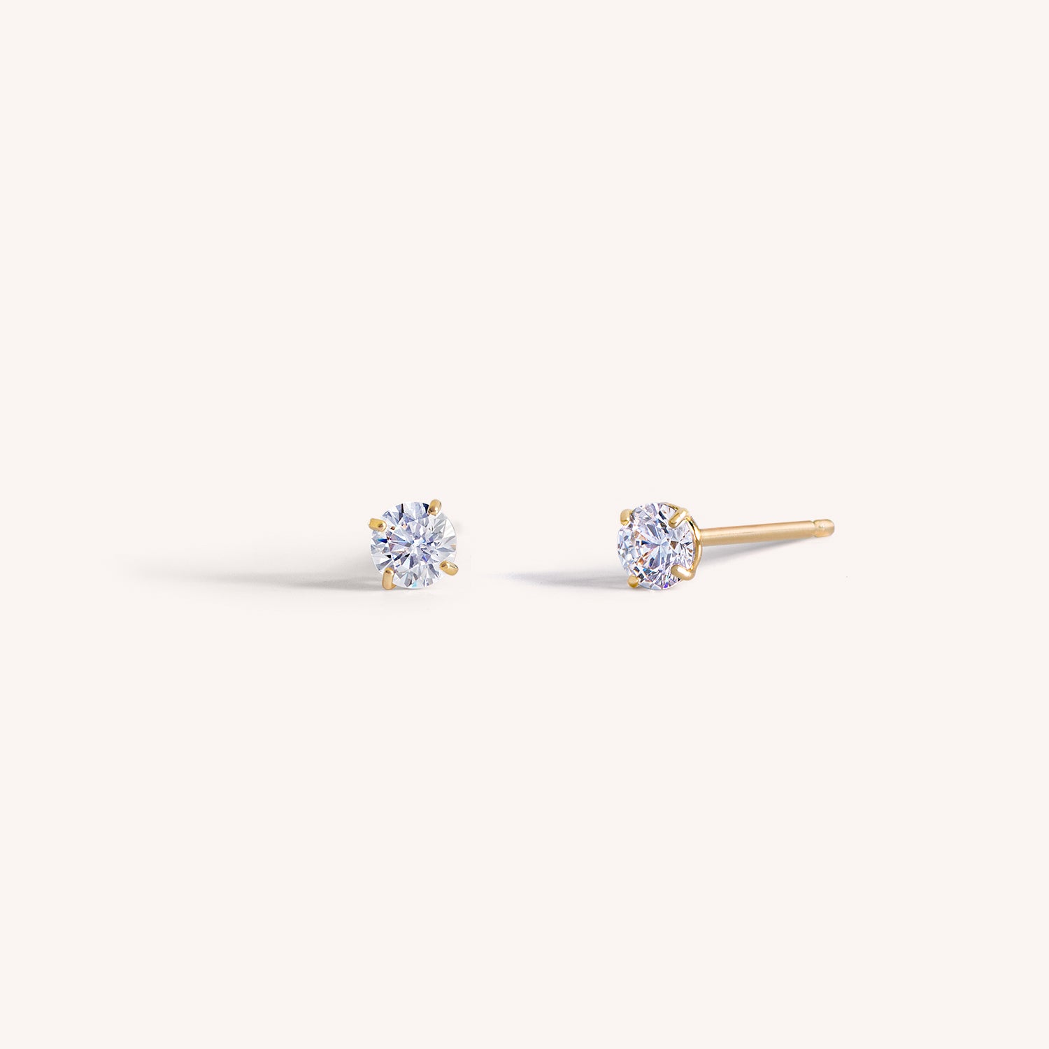 Orecchini a bottone mini solitario in oro massiccio 14K 3mm