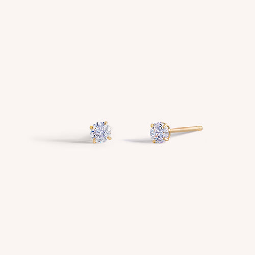 Orecchini a bottone mini solitario in oro massiccio 14K 3mm