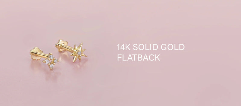 14K Solid Gold Flatback Earrings