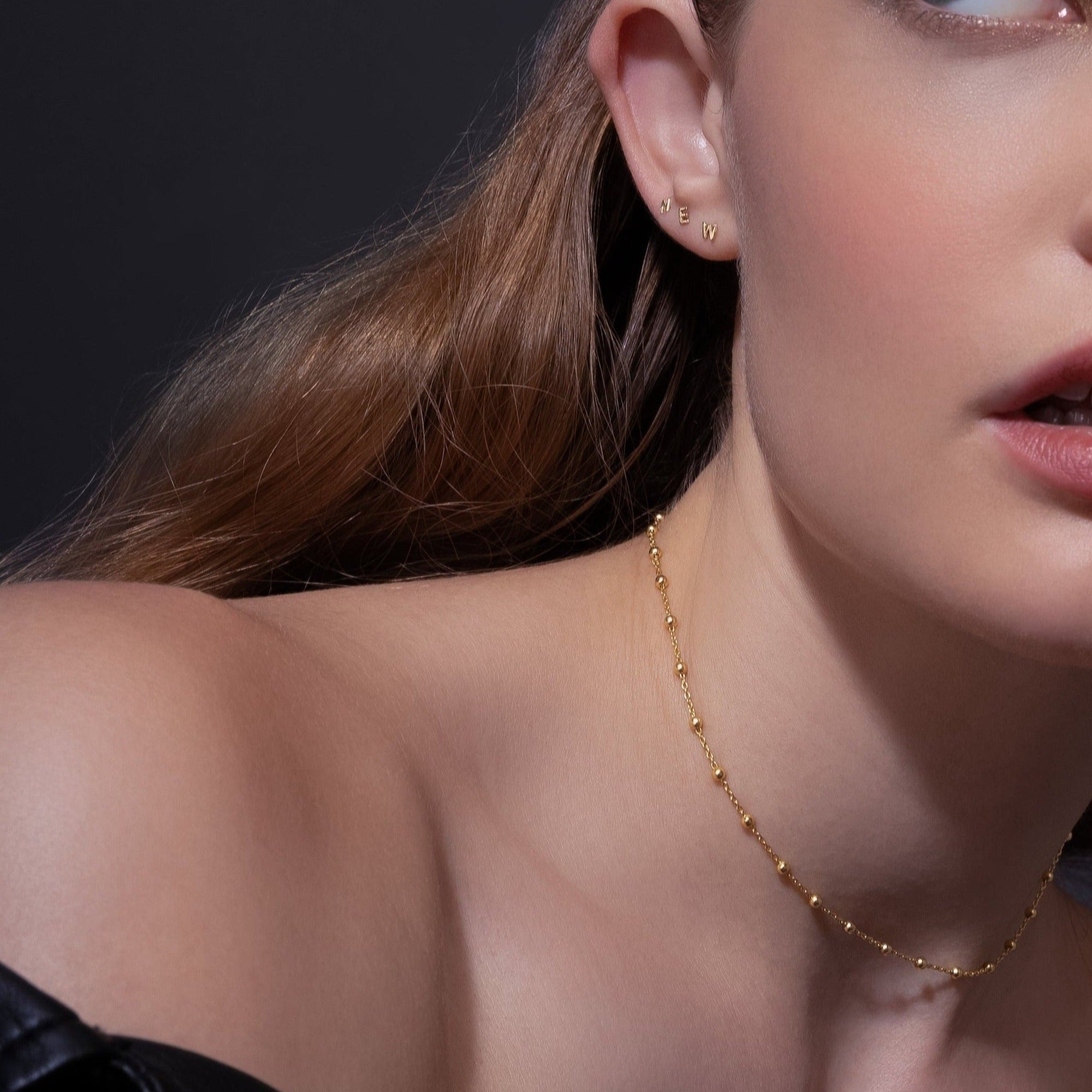 14K Solid Gold Mini Alphabet Flatback Earring