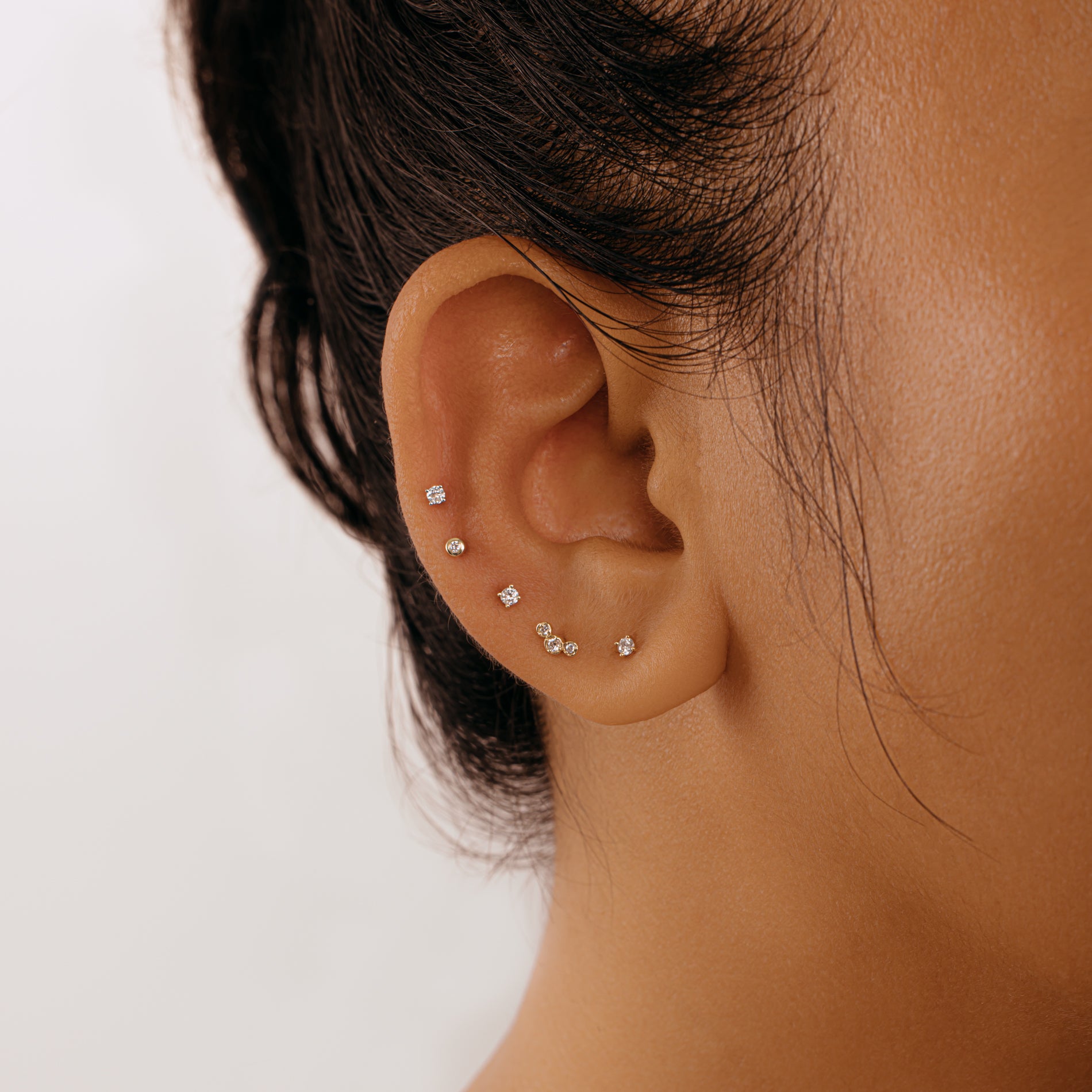 14K Solid Gold Mini Bezel Diamond Threaded Labret Earring