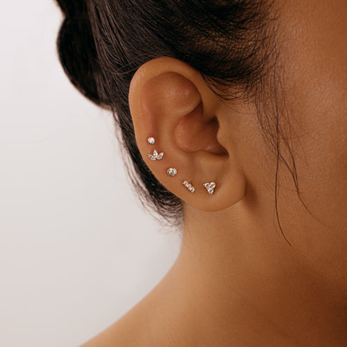 14K Solid Gold Tiny Bezel Diamond Threaded Labret Earring J&CO Jewellery