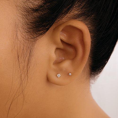 14K Solid Gold Tiny Diamond Stud Earrings J CO Jewellery