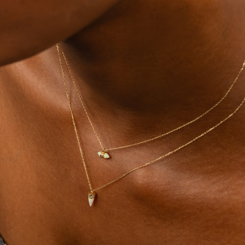 14K ソリッドゴールド オパール マーキーズ ダイヤモンド ネックレス