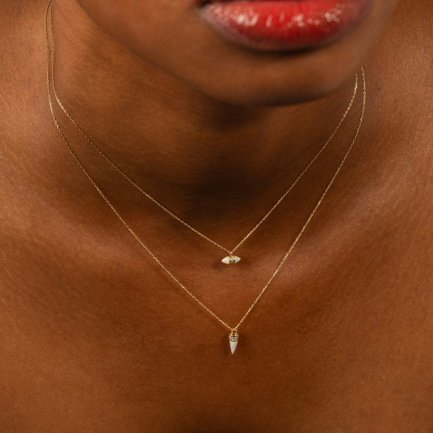 14K ソリッドゴールド オパール バレット ダイヤモンド ネックレス