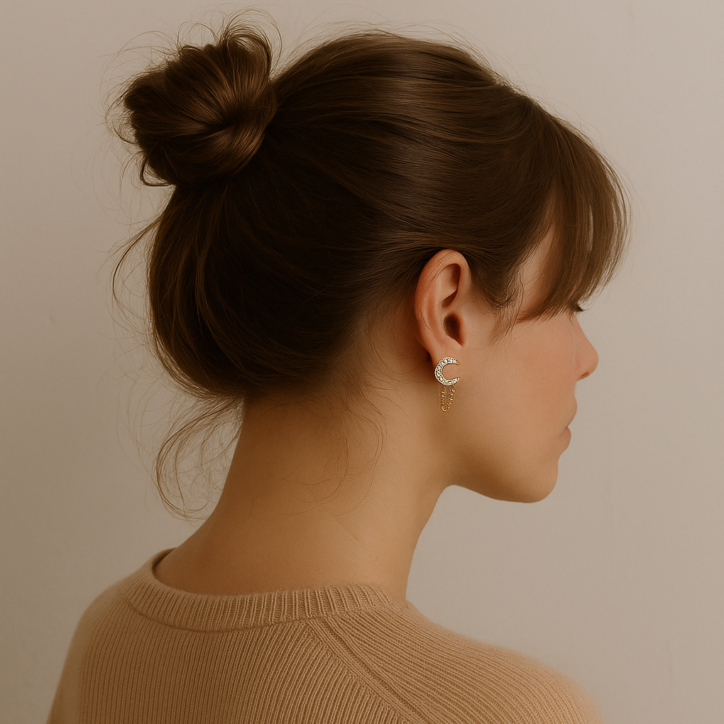 鋪鑲月亮鏈條耳釘