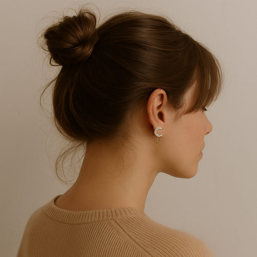 Pave Moon Chain Øreringe med Stift