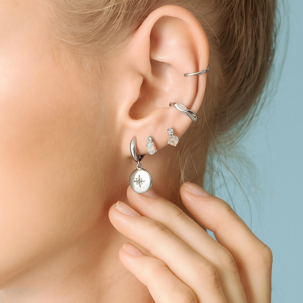 彩虹月光石耳釘