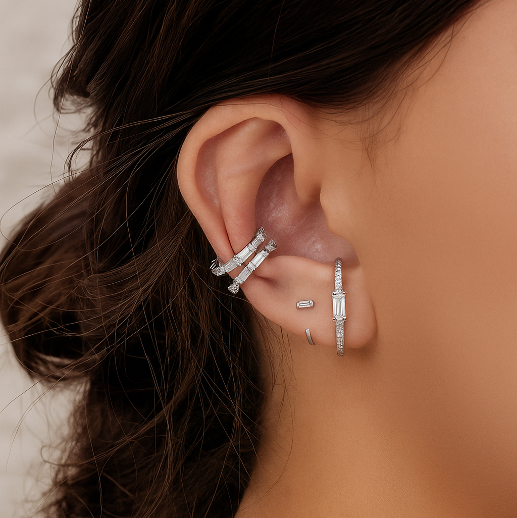 Baguette Solitaire Selvsiddende Øreringe