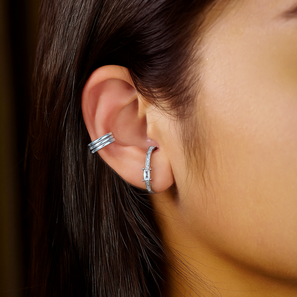 Baguette Solitaire Selvsiddende Øreringe