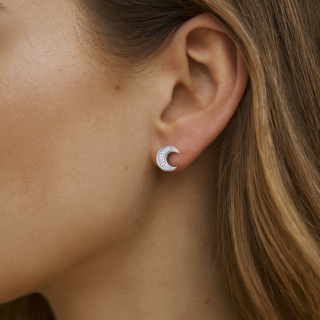 Sparkle Moon Stud Earrings