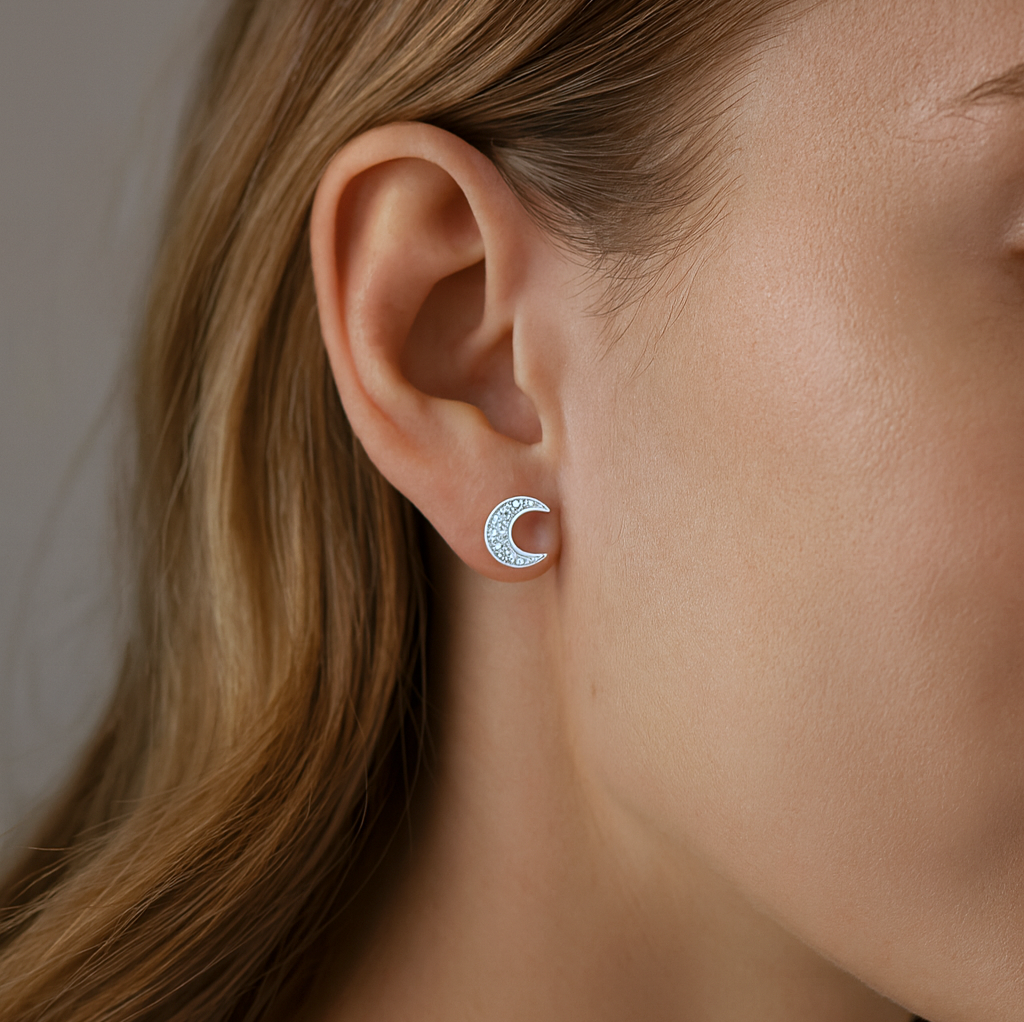 Sparkle Moon Stud Earrings