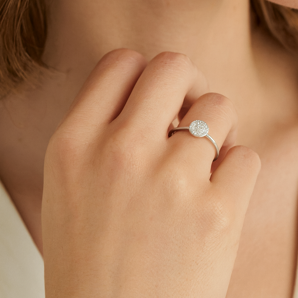 Anello Mini Pave Disco Argento