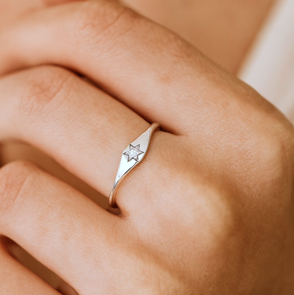 Mini pierścionek sygnetowy Starburst srebrny