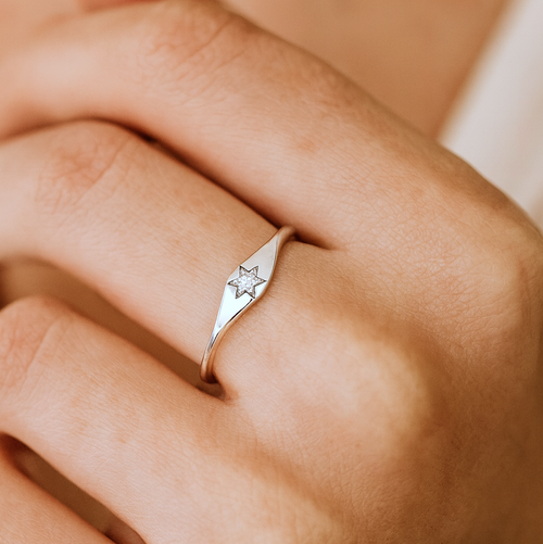 Mini pierścionek sygnetowy Starburst srebrny