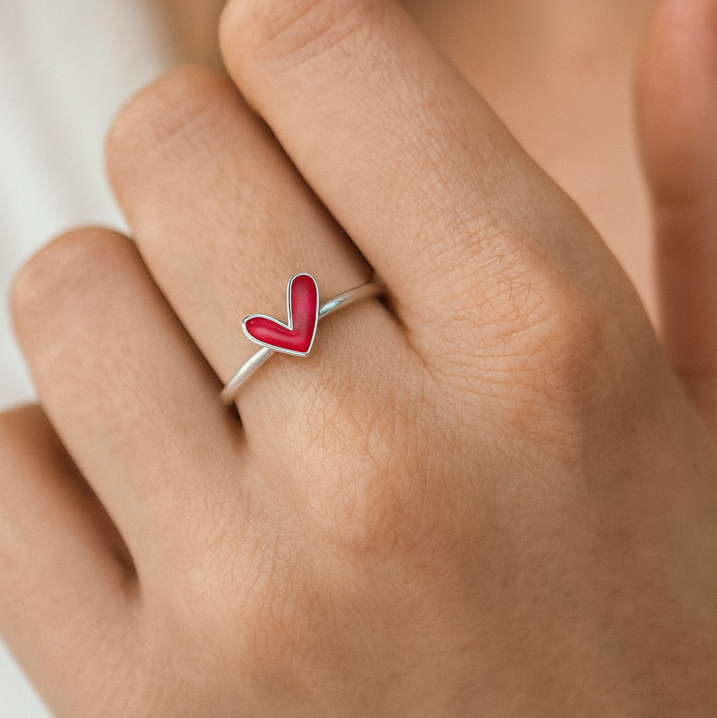 Love Ruby Heart Silver Ring