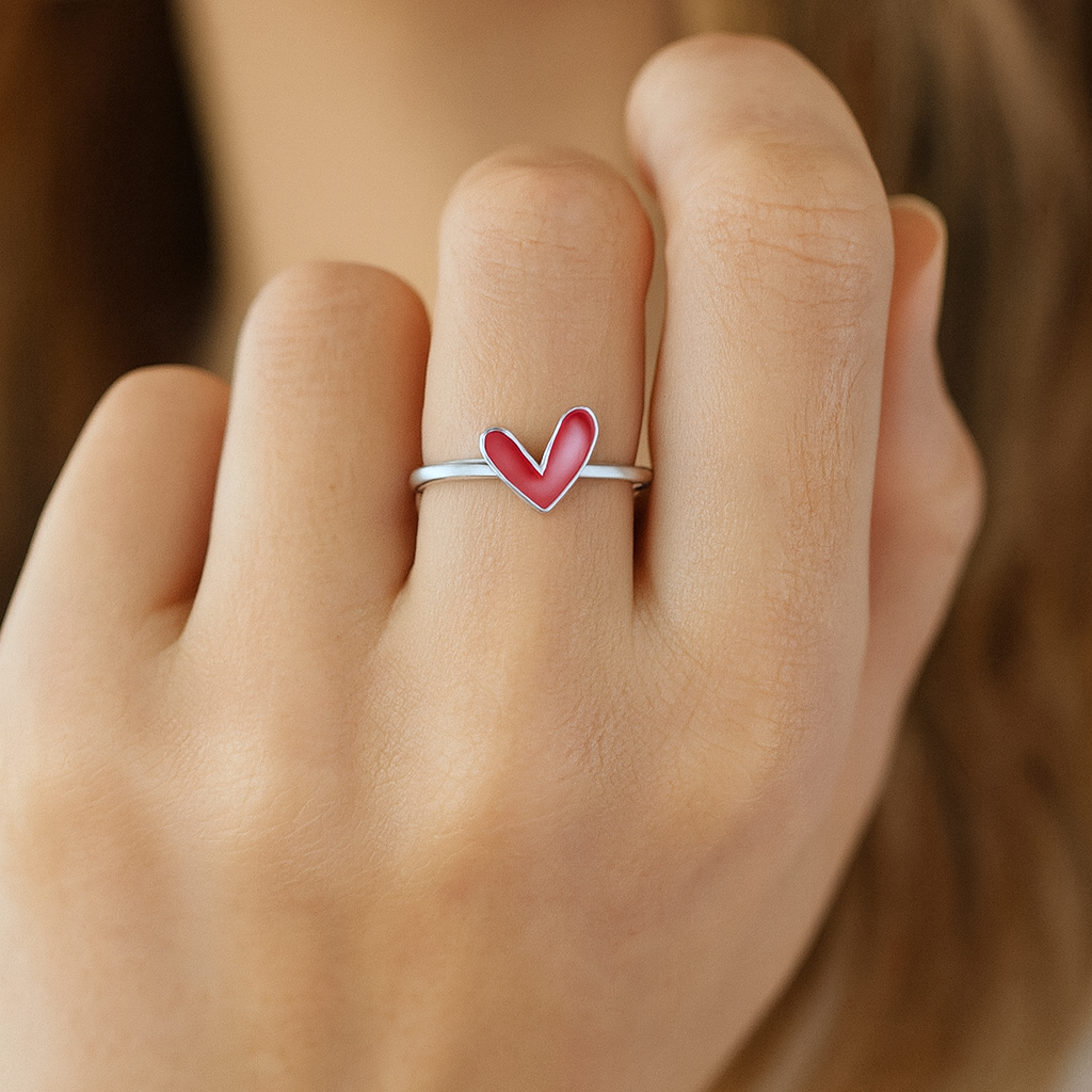 Love Ruby Heart Silver Ring