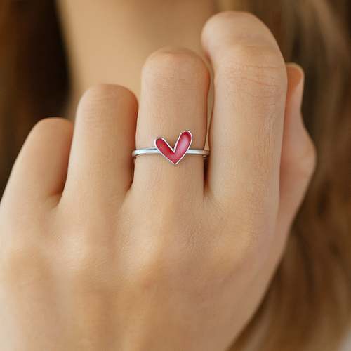 Love Ruby Heart Silver Ring