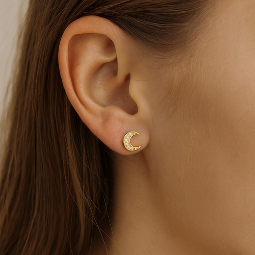 Sparkle Moon Stud Earrings