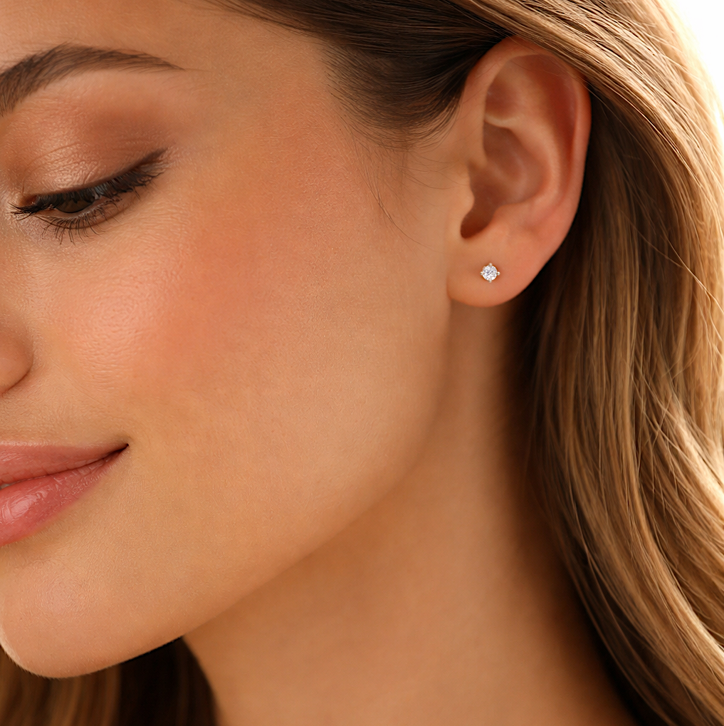 14K Solid Gold Tiny Diamond Stud Earrings