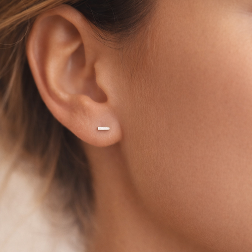 14K Solid Gold Micro Bar Flatback Earring