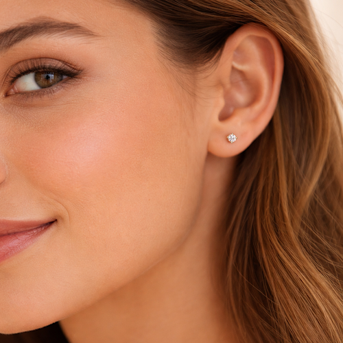 14K Solid Gold Tiny Diamond Stud Earrings