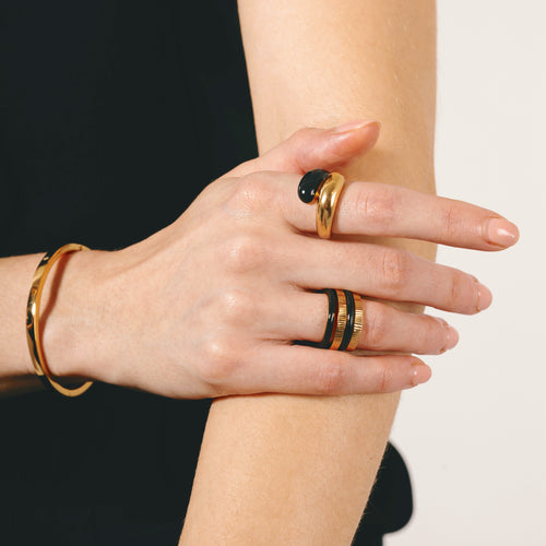 Twin Dome Black Enamel Ring
