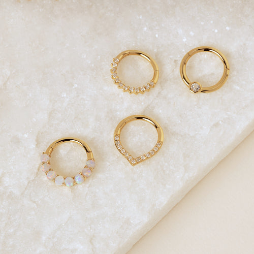 14K Solid Gold V Diamond Hoop Clicker