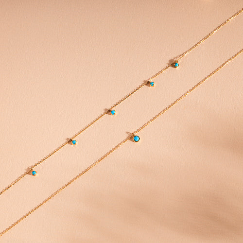 14K ソリッドゴールド シングルターコイズ ネックレス