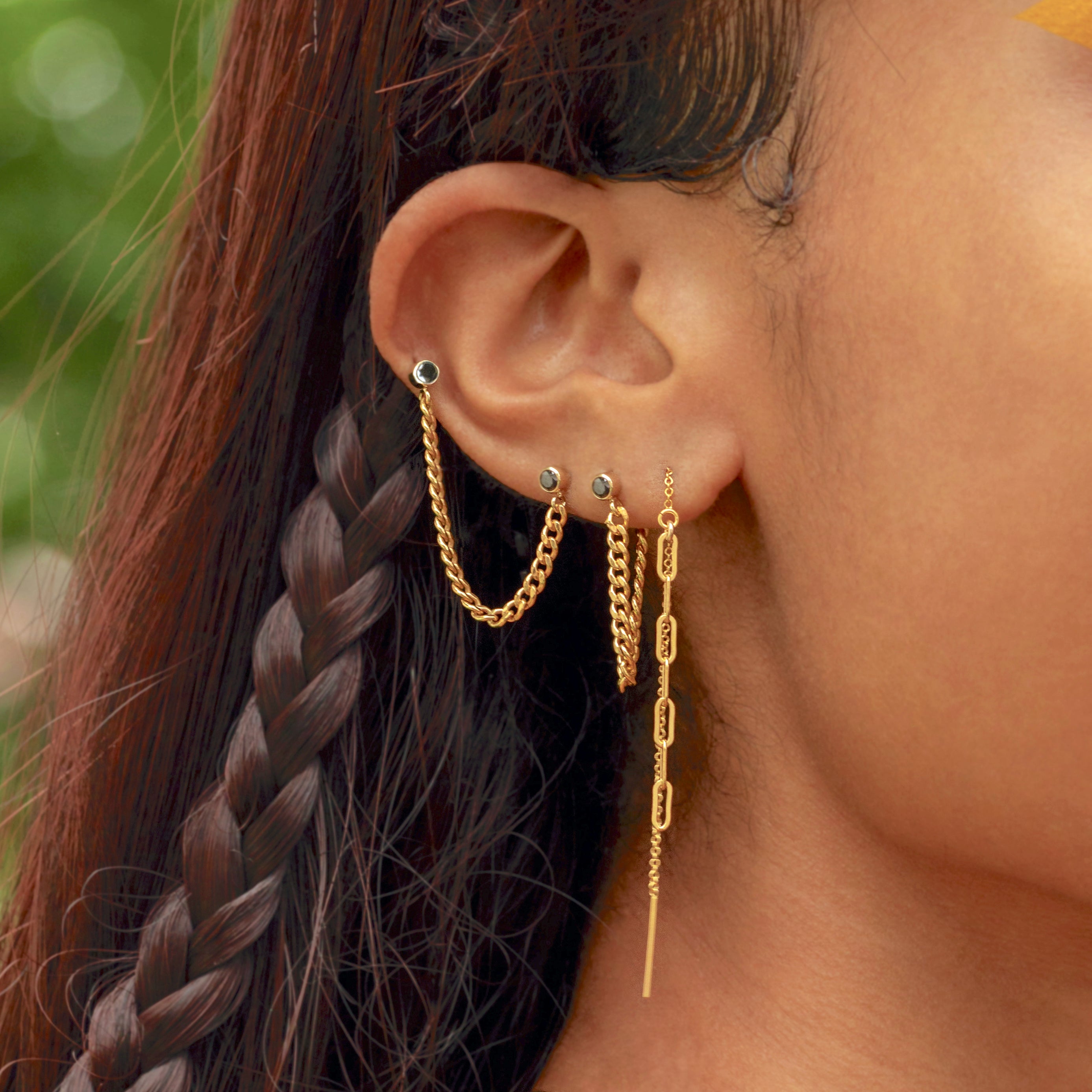 ★Hei★ Edge chain post earring Gold Front To Back Chain Earring – STONE AND STRAND