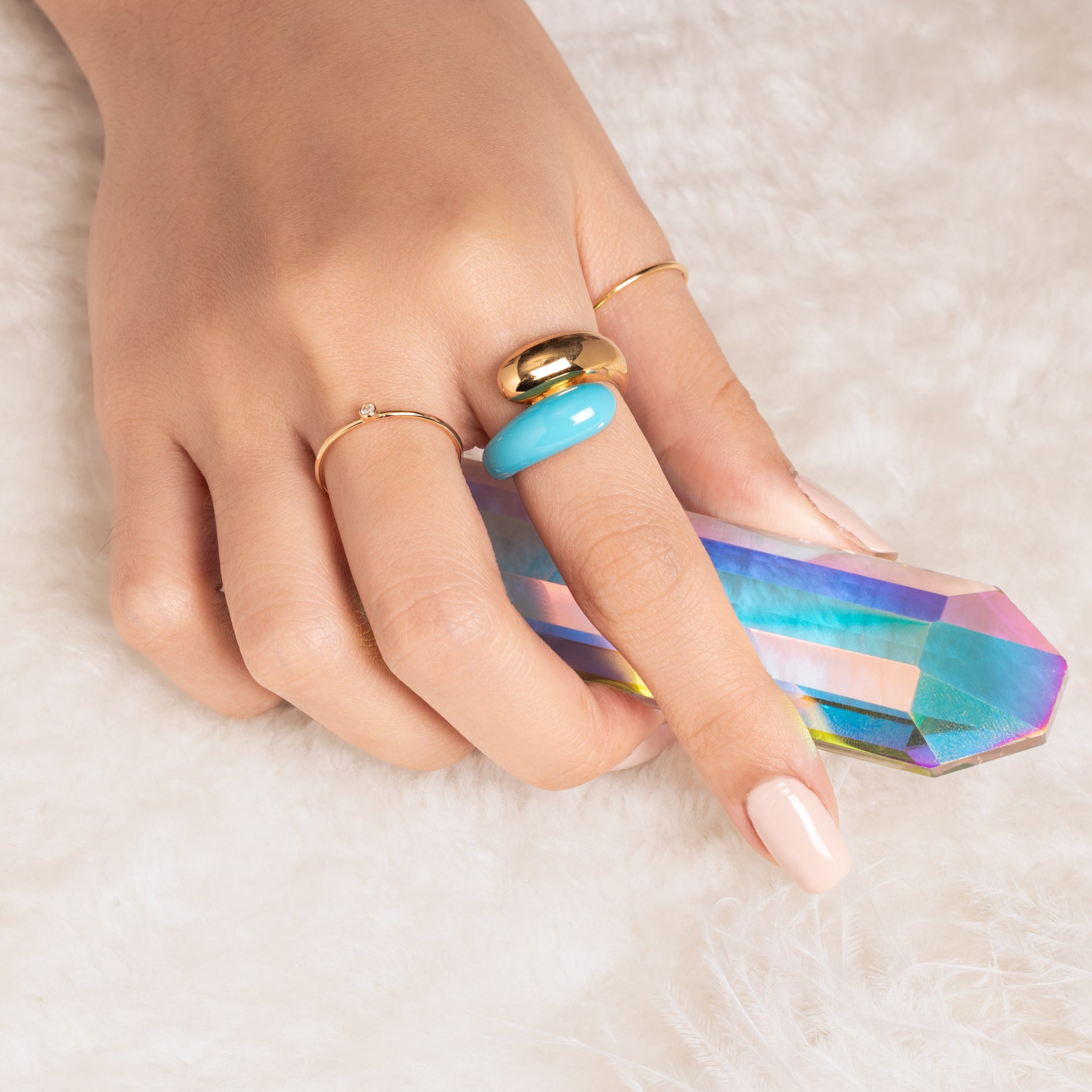 Twin Dome Hemelsblauwe Emaille Ring