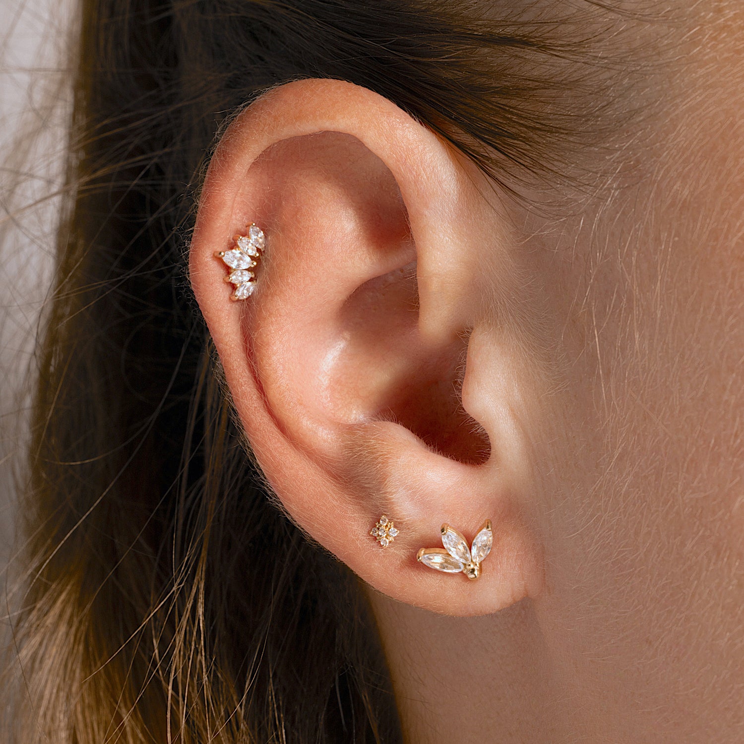 14K Solid Gold Multi Marquise Threaded Labret Earring – J&CO