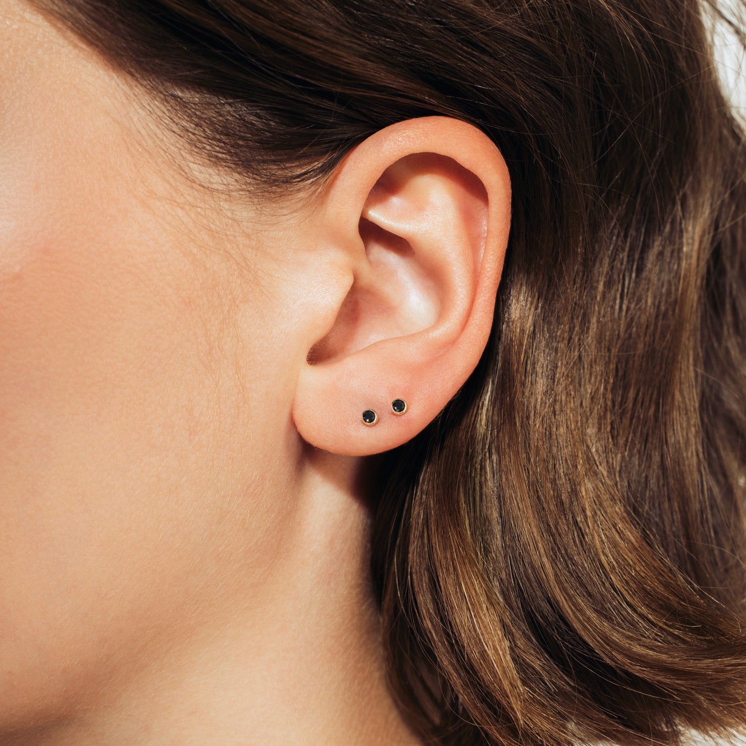 Mini Black Bezel Stud Earrings