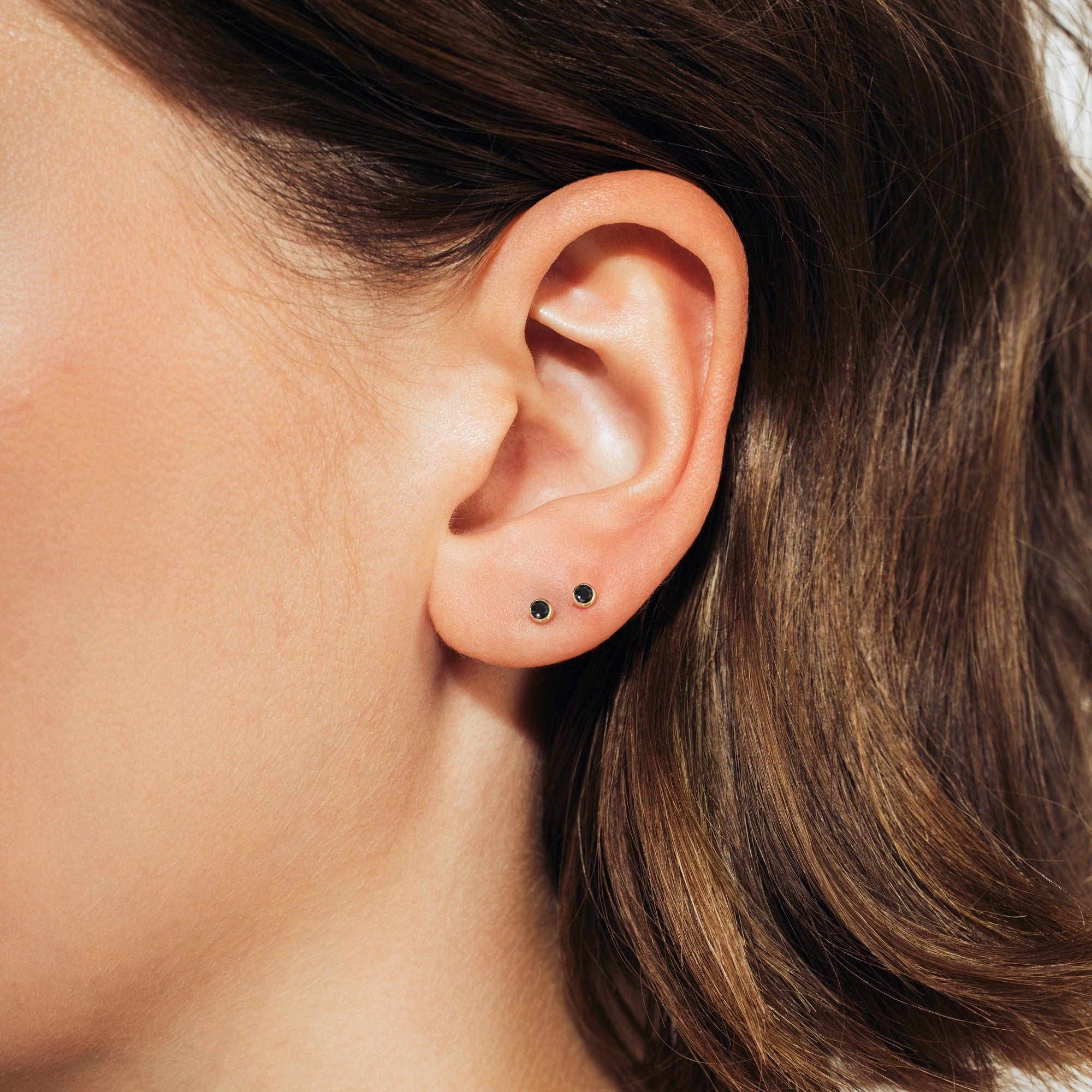 Mini Black Bezel Stud Earrings