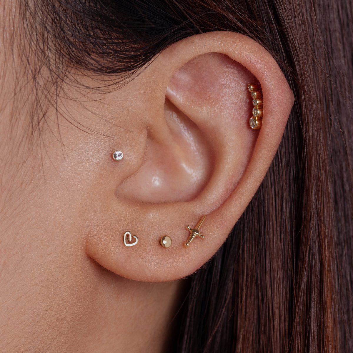 14K Solid Gold Playful Heart Internal Threaded Labret Earring – J&CO ...