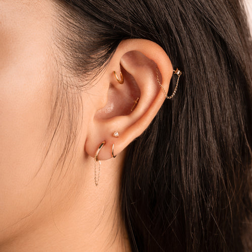 14K ソリッドイエローゴールド ラップチェーン スタッドピアス