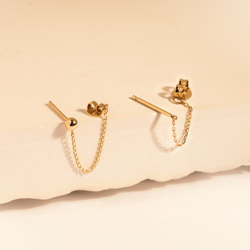 14K ソリッドイエローゴールド ラップチェーン スタッドピアス