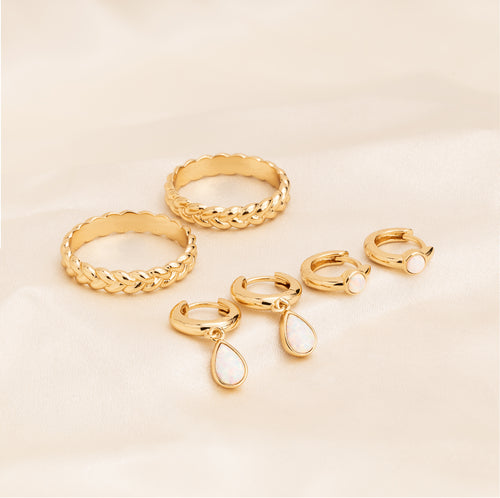 Opal Cabochon Hoop Earrings