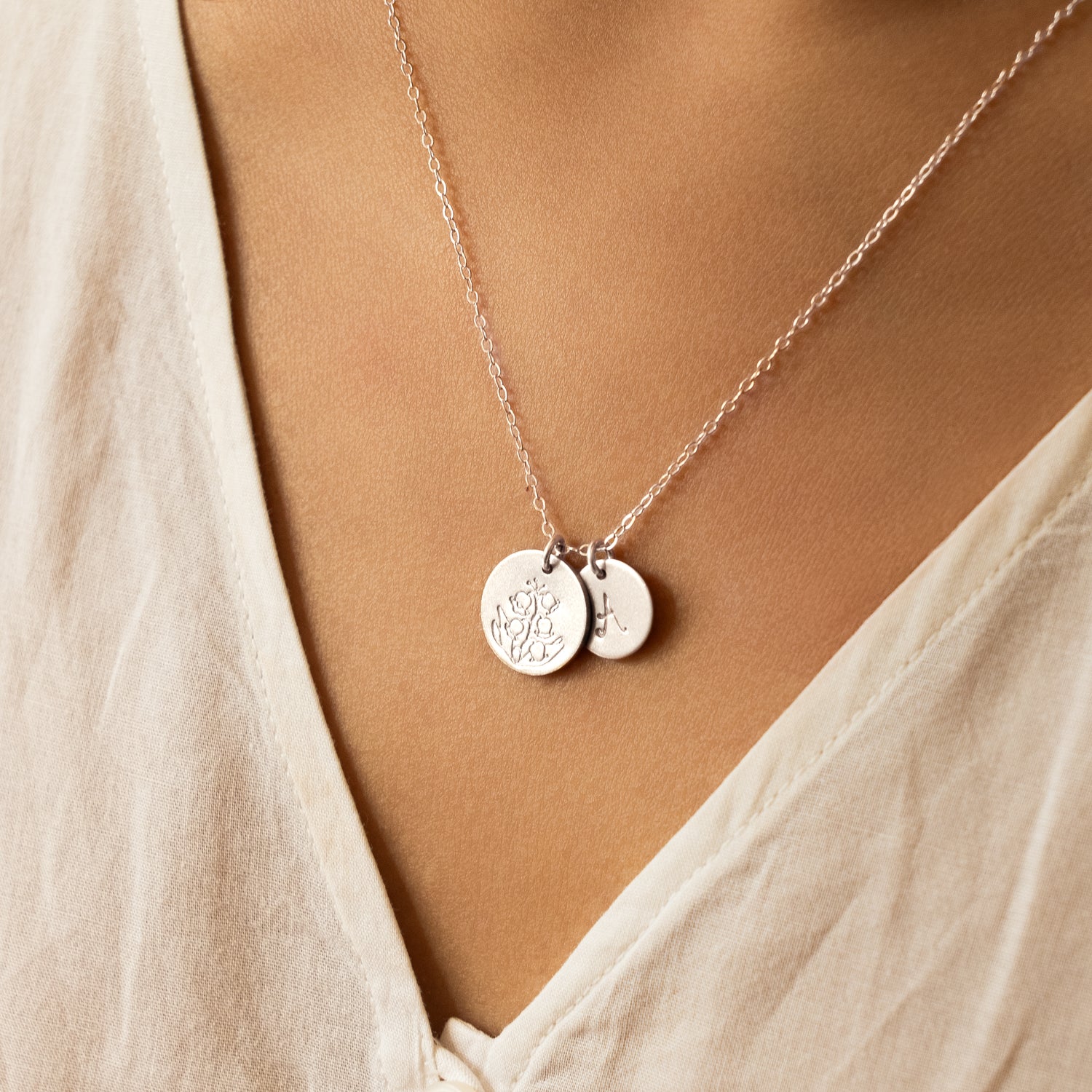 Personalized Birth Flower Initial Silver Necklace – J&CO Jewellery