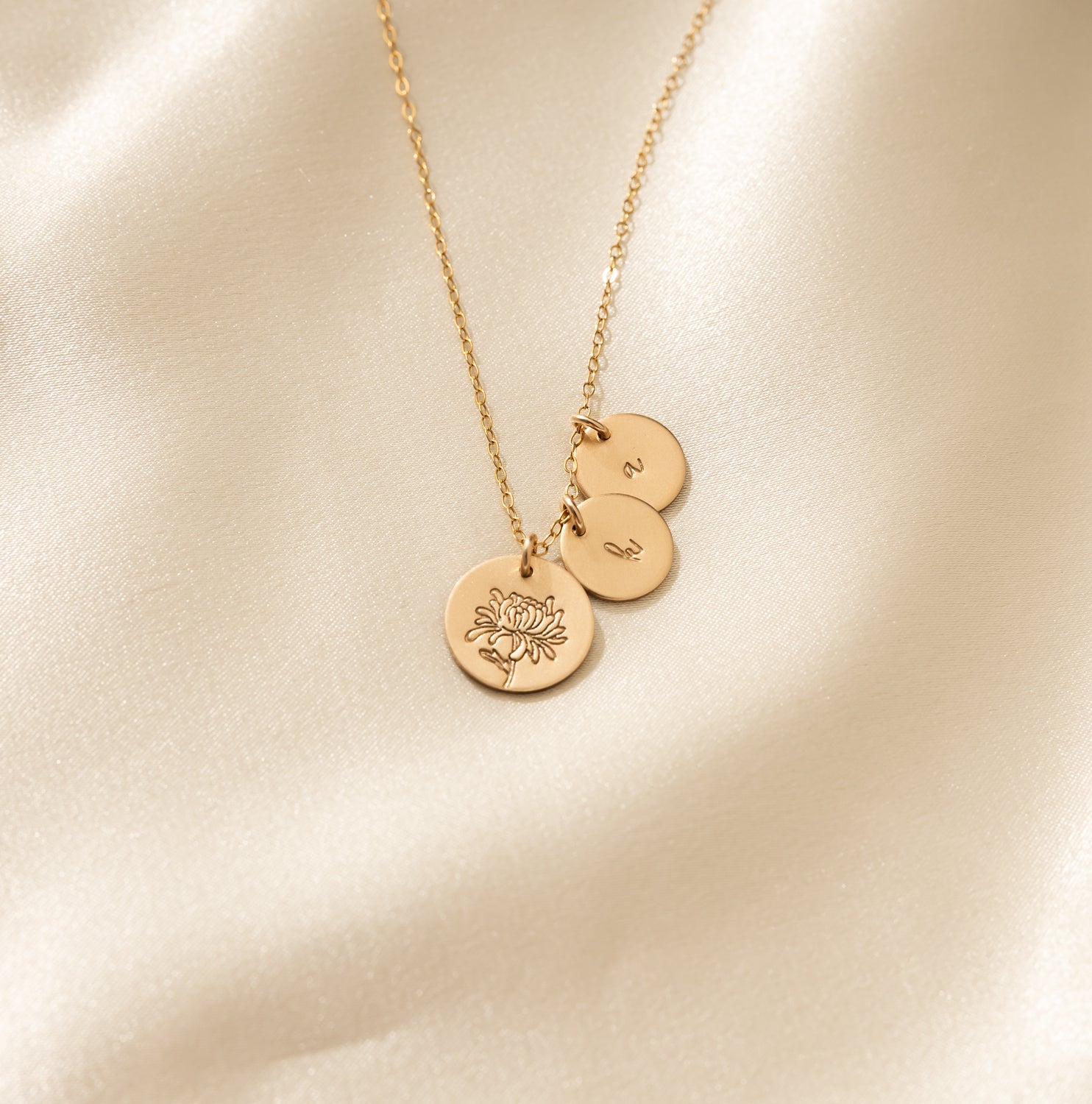 Personalized Birth Flower Initial Gold Necklace